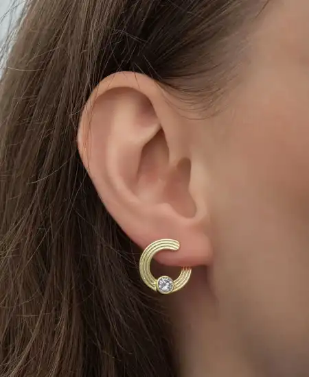 Gümüş Gold Tektaş Halka Kadın Çivili Küpe