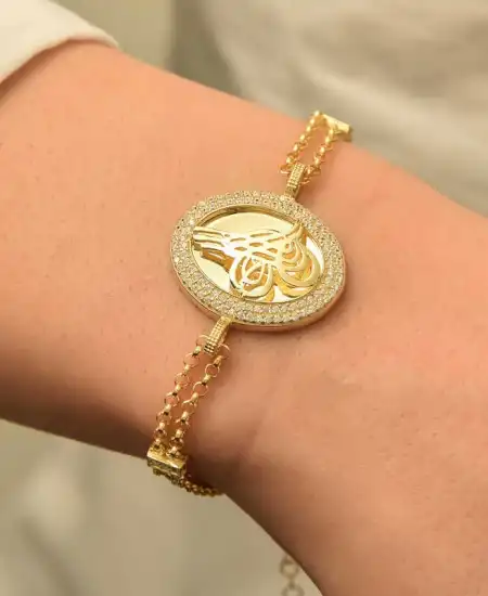 Gümüş Gold Tuğralı Bayan Bileklik