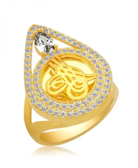 Gümüş Gold Tuğralı Bayan Yüzük