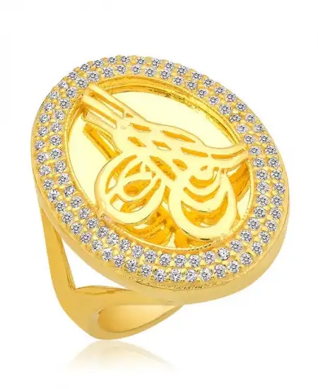 Gümüş Gold Tuğralı Bayan Yüzük