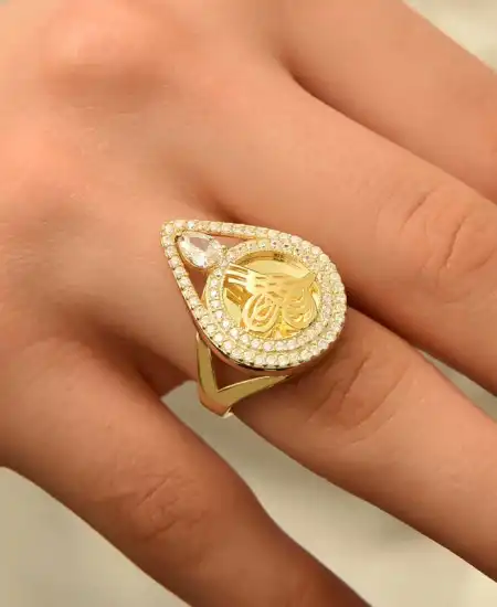 Gümüş Gold Tuğralı Bayan Yüzük