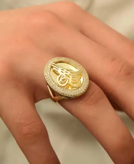 Gümüş Gold Tuğralı Bayan Yüzük