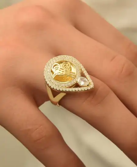Gümüş Gold Tuğralı Bayan Yüzük