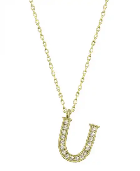 Gümüş Gold U Harfi Kadın Kolye