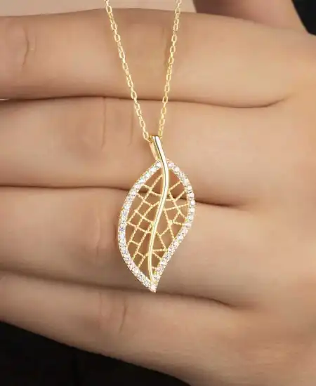 Gümüş Gold Yaprak Kadın Kolye