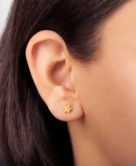 Gümüş Gold Yıldız Çivili Kadın Küpe