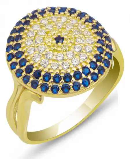 Gümüş Gold Yuvarlak Nazarlı Kadın Yüzük