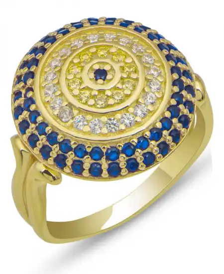 Gümüş Gold Yuvarlak Nazarlı Kadın Yüzük