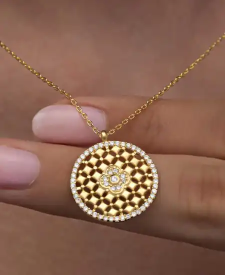 Gümüş Gold Zirkon Taşlı Çiçek Kadın Kolye