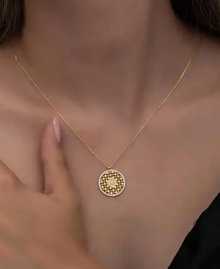 Gümüş Gold Zirkon Taşlı Çiçek Kadın Kolye