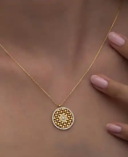 Gümüş Gold Zirkon Taşlı Çiçek Kadın Kolye