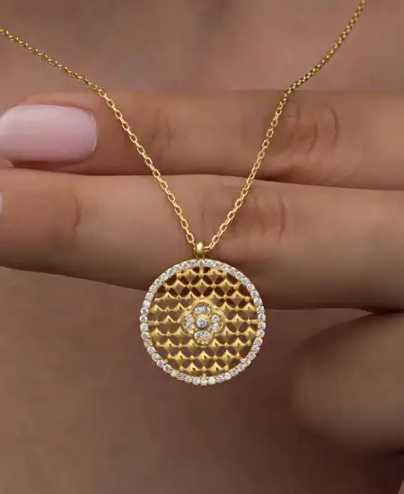 Gümüş Gold Zirkon Taşlı Çiçek Kadın Kolye