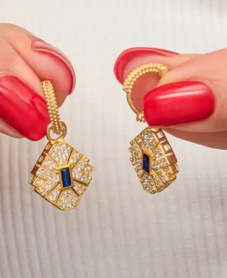 Gümüş Gold Zirkon Taşlı Kadın Küpe