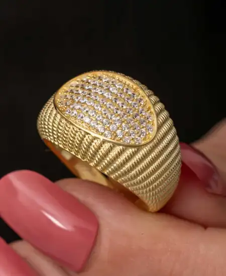 Gümüş Gold Zirkon Taşlı Kadın Yüzük