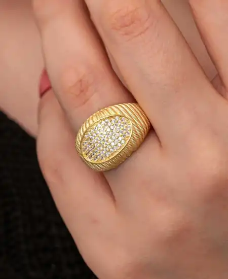 Gümüş Gold Zirkon Taşlı Kadın Yüzük