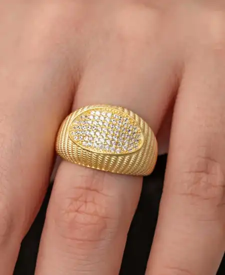 Gümüş Gold Zirkon Taşlı Kadın Yüzük