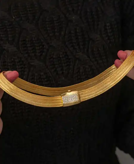 Gümüş Gold Zirkon Taşlı Trabzon Hasır Kadın Kolye