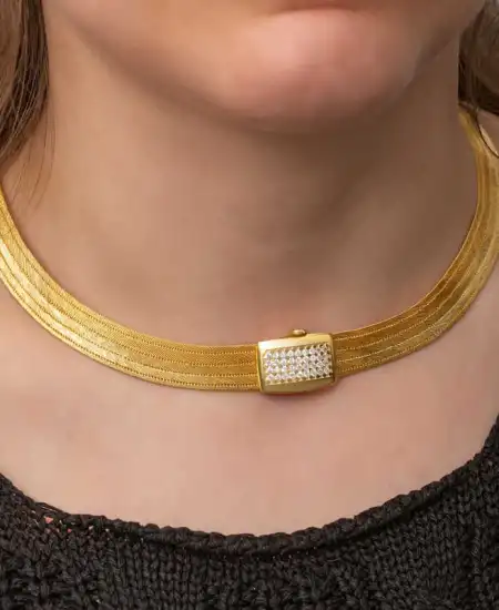 Gümüş Gold Zirkon Taşlı Trabzon Hasır Kadın Kolye