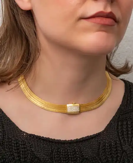 Gümüş Gold Zirkon Taşlı Trabzon Hasır Kadın Kolye