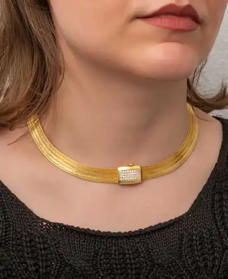 Gümüş Gold Zirkon Taşlı Trabzon Hasır Kadın Kolye