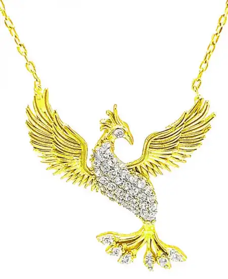 Gümüş Gold Zümrüdü Anka Kuşu Kadın Kolye