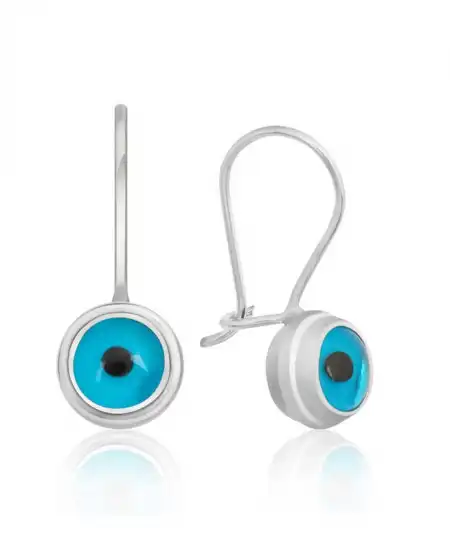 Gümüş Göz Sallantılı Rodyum Nazar Küpe