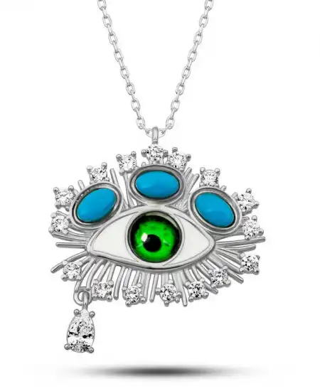 Gümüş Gözyaşı Damlası Koruyucu Bakış Kolye