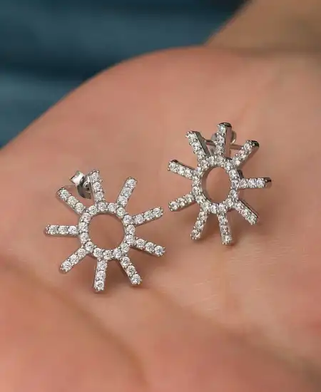 Gümüş Güneş Bayan Küpe