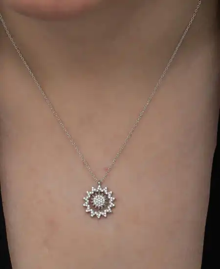 Gümüş Güneş Kadın Kolye