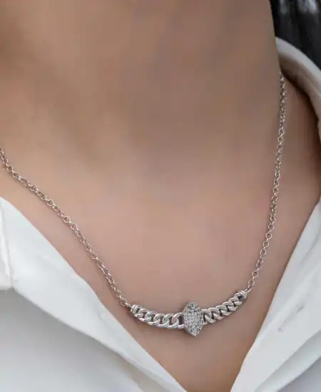 Gümüş Gurmet Zincirli Baget Taşlı Kadın Kolye