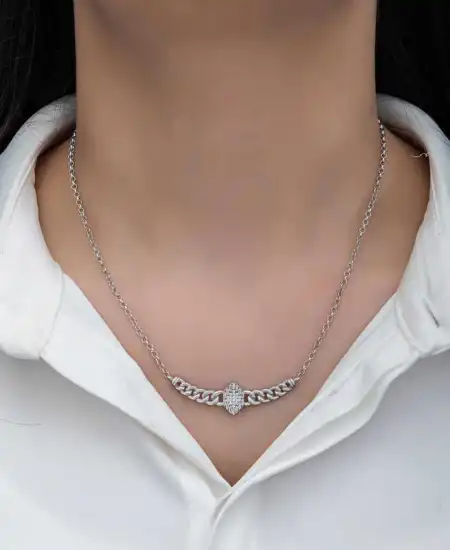 Gümüş Gurmet Zincirli Baget Taşlı Kadın Kolye