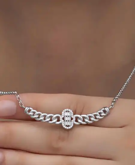 Gümüş Gurmet Zincirli Fatma Ana Eli Baget Taşlı Kadın Kolye