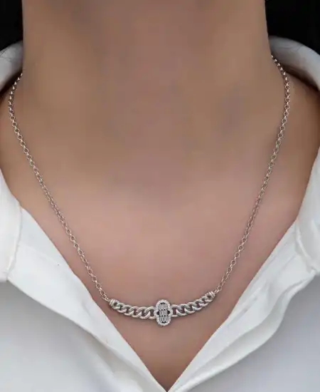 Gümüş Gurmet Zincirli Fatma Ana Eli Baget Taşlı Kadın Kolye