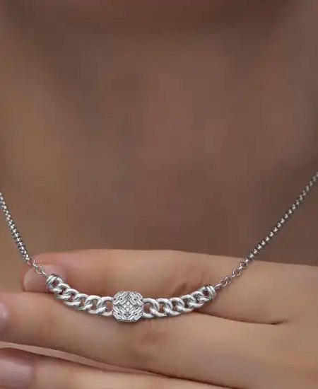 Gümüş Gurmet Zincirli Kare Baget Taşlı Kadın Kolye