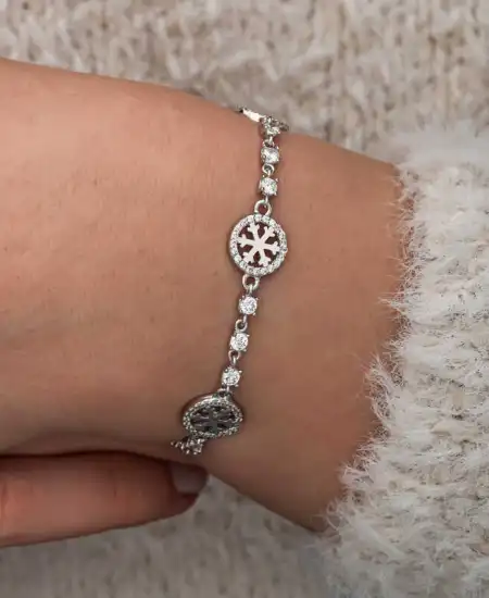 Gümüş Halka İçinde Kar Tanesi Kadın Bileklik