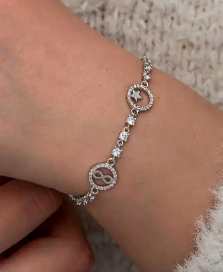 Gümüş Halka İçinde Şans Kadın Bileklik