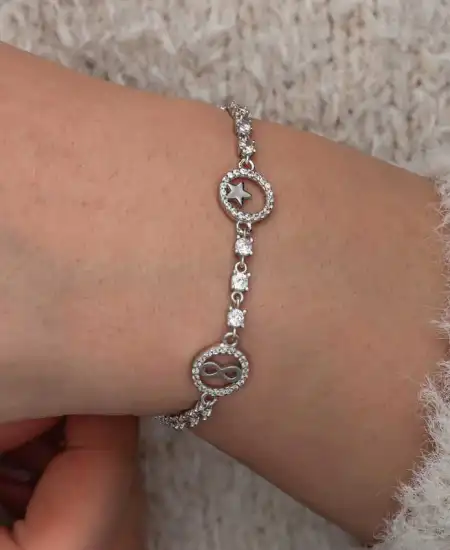 Gümüş Halka İçinde Şans Kadın Bileklik