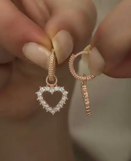 Gümüş Halka Kalp Bayan Küpe