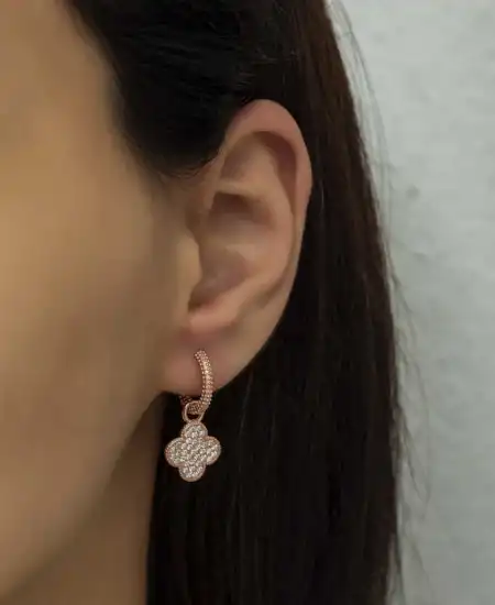 Gümüş Halka Yonca Bayan Küpe