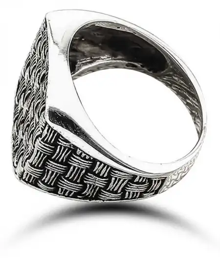 Gümüş Hasır Desenli Erkek Yüzük