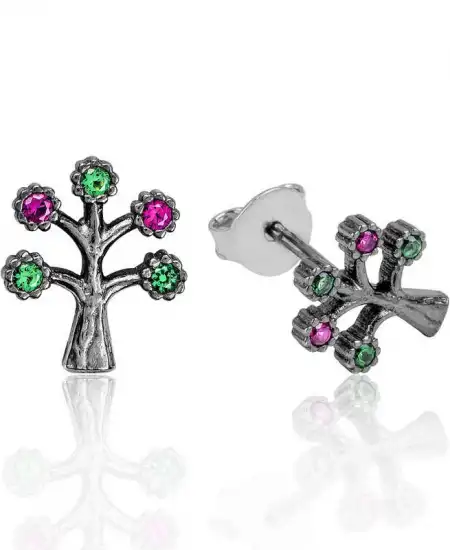 Gümüş Hayat Ağacı Çivili Küpe