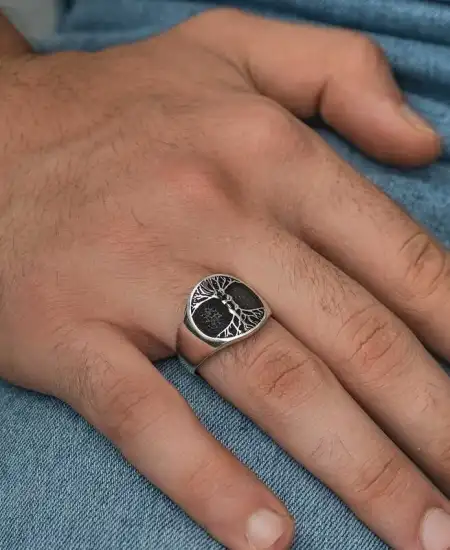 Gümüş Hayat Ağacı Erkek Yüzük