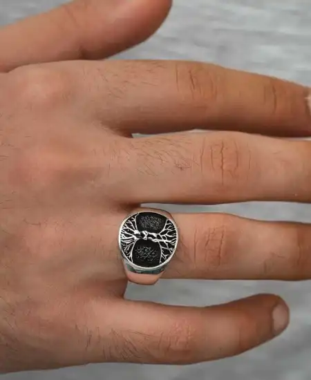 Gümüş Hayat Ağacı Erkek Yüzük