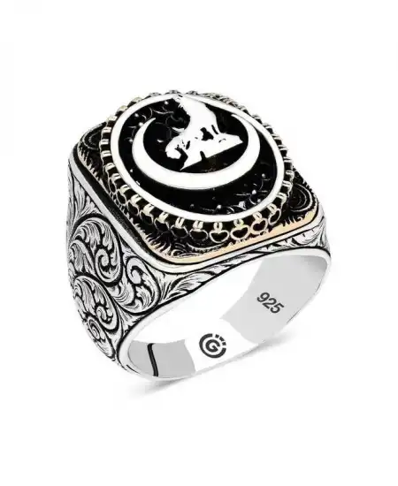 Gümüş Hilal Bozkurt Oval Erkek Yüzük