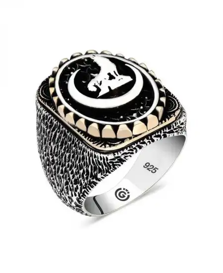 Gümüş Hilal Bozkurt Oval Erkek Yüzük