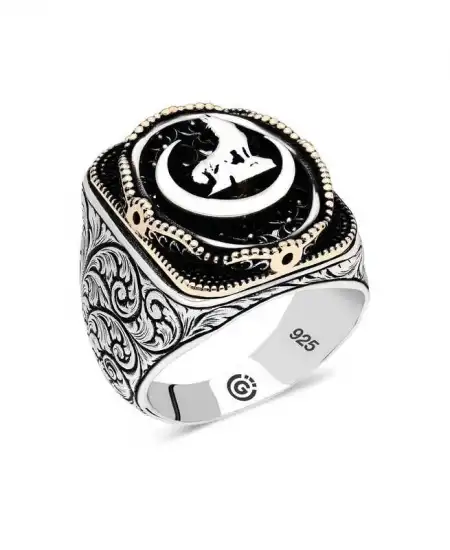 Gümüş Hilal Bozkurt Oval Erkek Yüzük