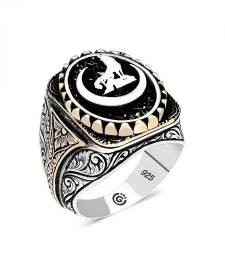 Gümüş Hilal Bozkurt Oval Erkek Yüzük