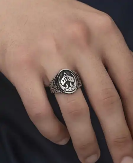 Gümüş Hilal Desenli Erkek Yüzük