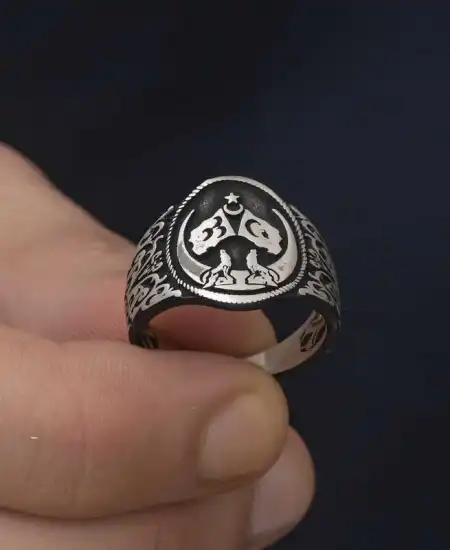 Gümüş Hilal Desenli Erkek Yüzük