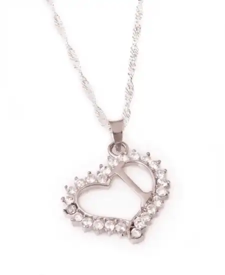 Gümüş I Harf Kalpli Bayan Kolye